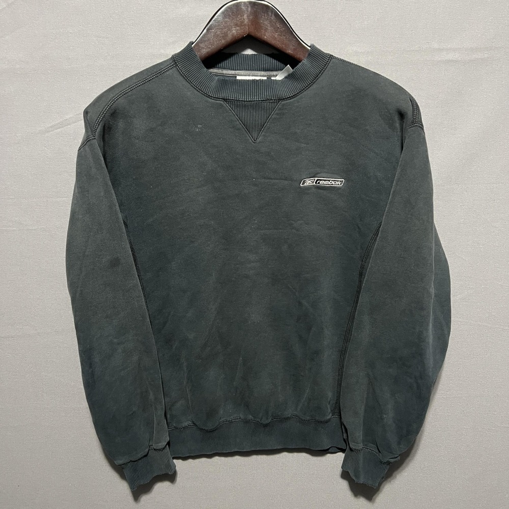 Reebok Sweatshirt Mens Medium Gray Embroidered Logo Crewneck Fleece Pullover